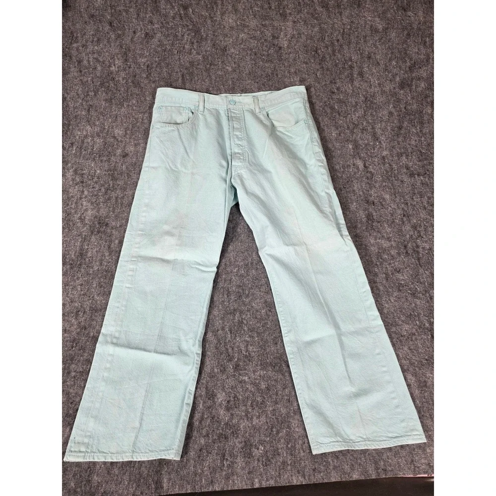 Levis 501 Original Fit Jeans 40x30 Light Mint Ice Blue Pastel Button Fly